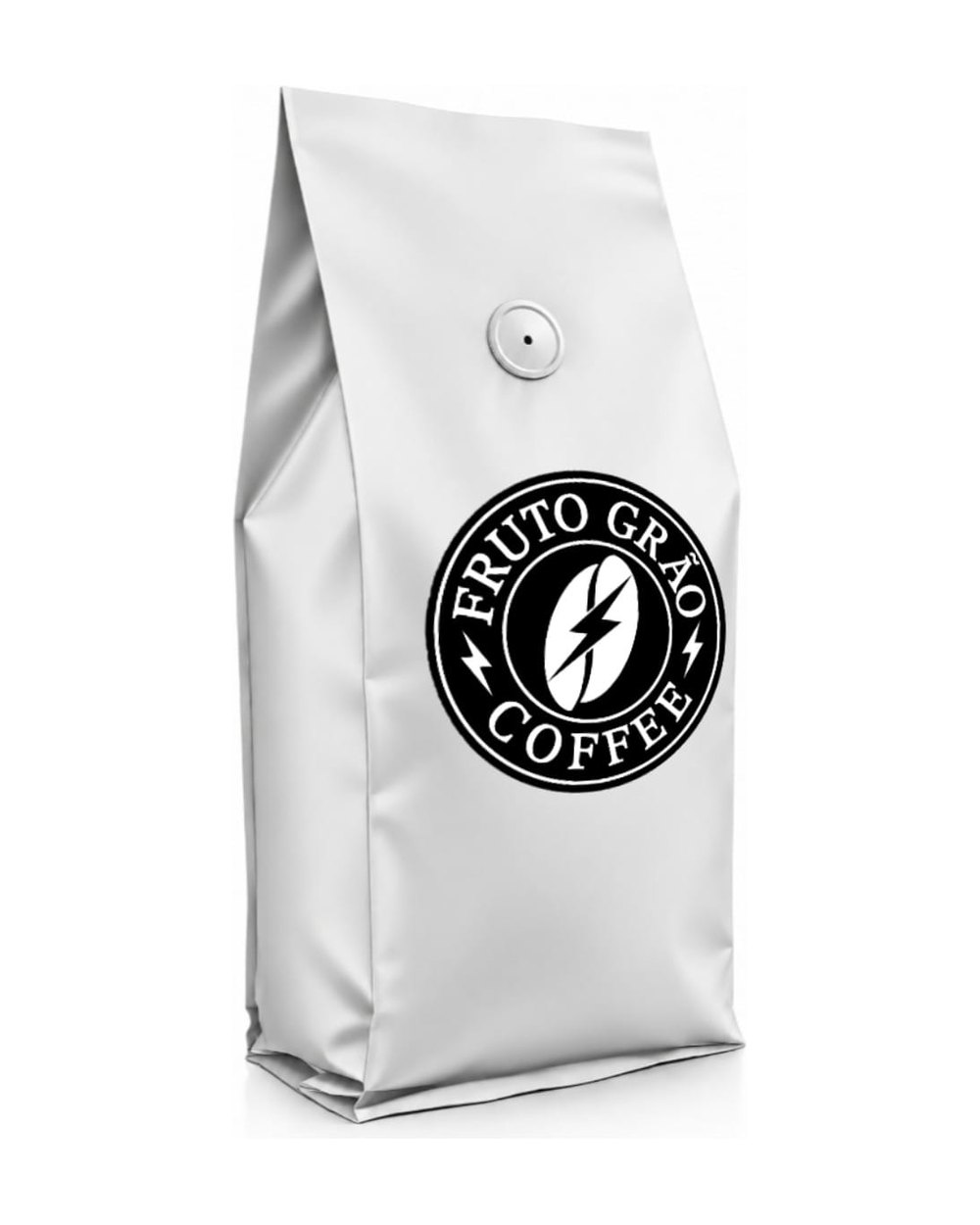 Pacote branco de 500 g do Café Especial Frutado Suave Fruto Grão, visto de frente